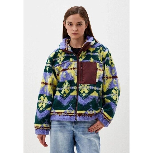 Wrangler Womens Sherpa Jacket Southwestern Print Full Zip Fleece Purple Yellow - Picture 13 of 16